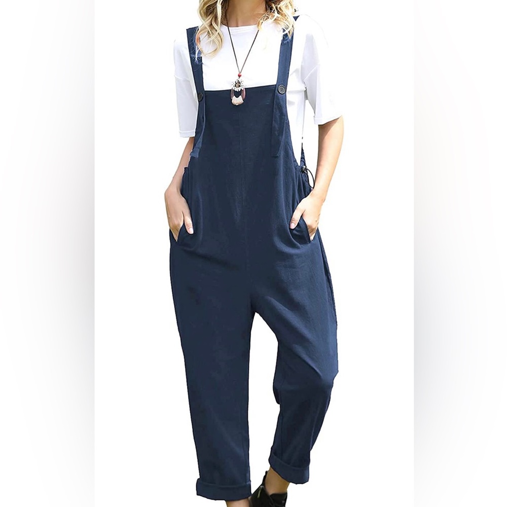 Women Casual Loose Bib Pants Overalls Baggy Cotton Harem Rompers with Pockets